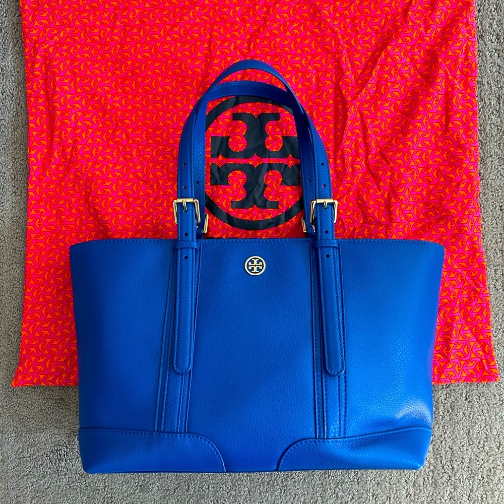 Tory Burch Royal Blue Leather Tote with Dust Bag